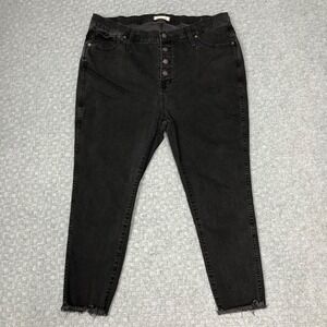 Madewell Jeans Womens 35P Black 10" High-Rise Skinny Button Fly Raw Hem Denim